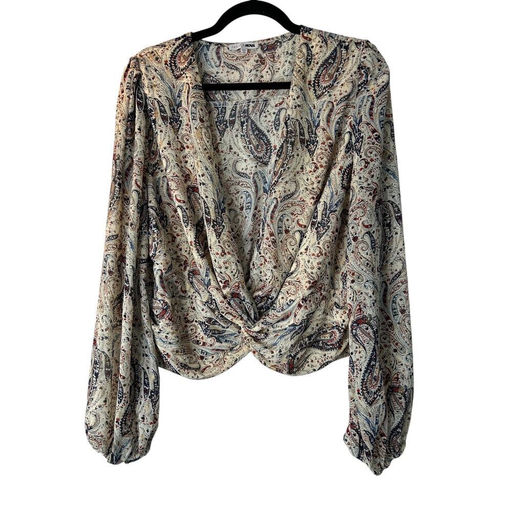 Fashion Nova Size 2XL Gold Flecks In Your Edges Crop Top Paisley Ivory Multi